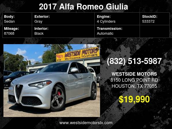 2017 Alfa Romeo Giulia RWD - - by dealer - vehicle for sale in Houston, TX