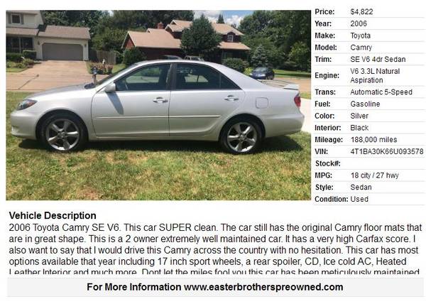 2006 TOYOTA CAMRY SE V6, HEATED LEATHER, 2 OWNER, EXTREMELY NICE CLEAN for sale in Vienna, WV – photo 2