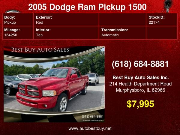 2005 Dodge Ram Pickup 1500 Laramie 4dr 4WD Quad Cab SB Call for for sale in Murphysboro, IL