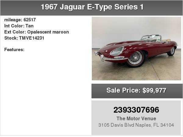 1967 Jaguar E-Type Series 1 Roadster with for sale in Naples, FL – photo 21
