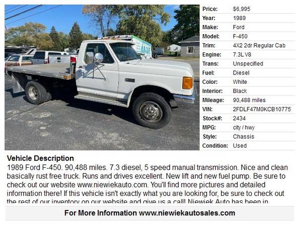1989 Ford F-450 4X2 2dr stk 2434 - - by dealer for sale in Grand Rapids, MI – photo 2