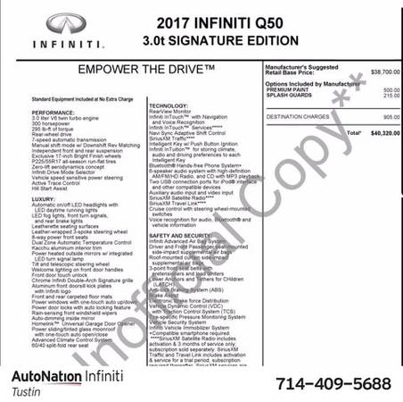 2017 INFINITI Q50 3.0t Signature Edition SKU:HM739956 Sedan - cars &... for sale in Tustin, CA – photo 2