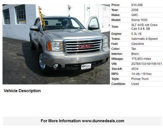 2008 GMC Sierra 1500 4WD SLT 4dr Crew Cab 5.8 ft. SB - One Owner for sale in Crystal Lake, IL – photo 2