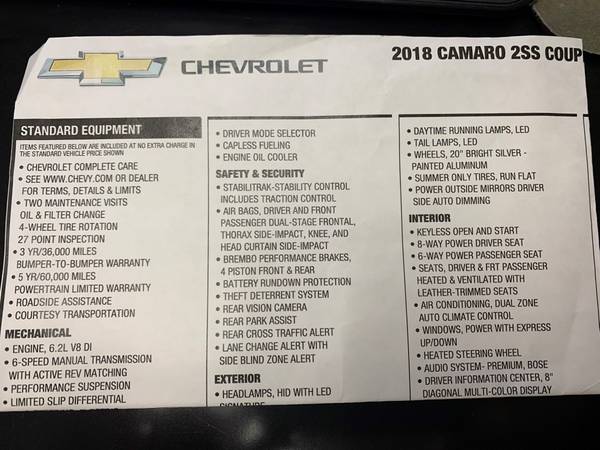 2018 CHEVROLET CAMARO 2SS COUPE - cars & trucks - by owner - vehicle... for sale in Clinton Township, MI – photo 6