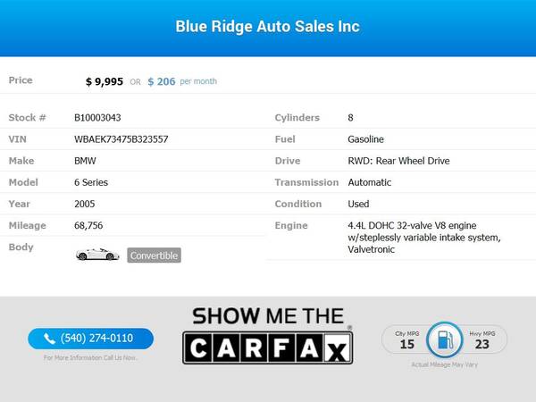 2005 BMW 6 Series 645Ci 2dr Convertible FOR ONLY for sale in Roanoke, VA – photo 2
