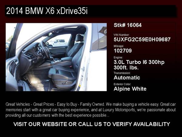 16064 - 2014 BMW X6 xDrive35i Ckean CARFAX w/BU Cam/Navigation 14 for sale in Phoenix, AZ – photo 2