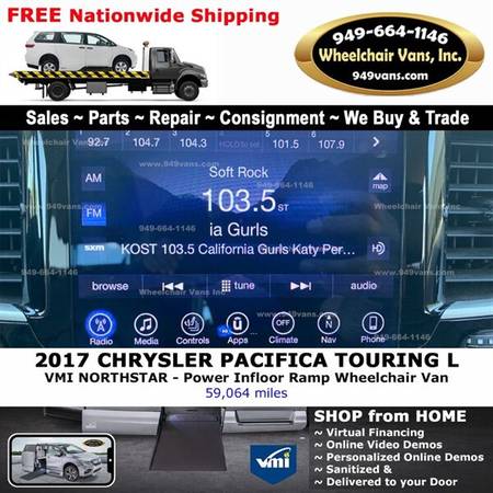 2017 Chrysler Pacifica Touring Plus Wheelchair Van VMI Northstar - -... for sale in Laguna Hills, CA – photo 17