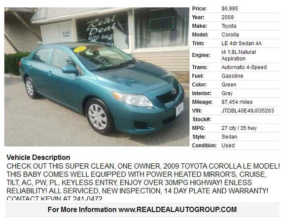 2009 TOYOTA COROLLA LE! ONE OWNER, 30MPG! LOW MILES! RUNS NEW! for sale in Auburn, ME – photo 2