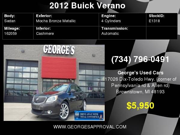 2012 Buick Verano Base 4dr Sedan GUARANTEED FINANCING! for sale in Brownstown, MI – photo 12