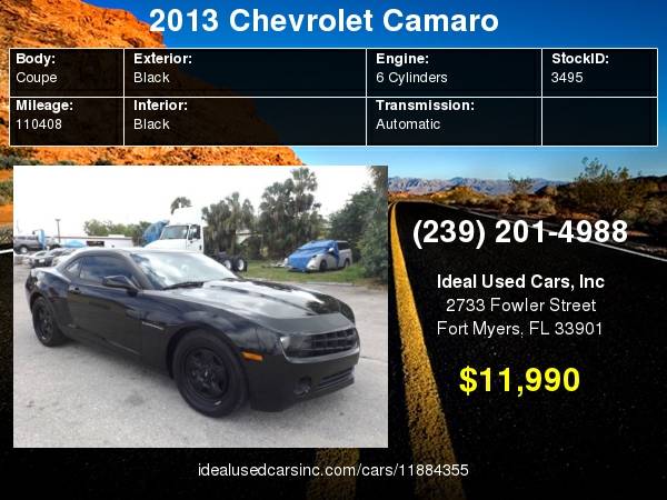 2013 Chevrolet Camaro 2dr Cpe LS w/2LS with Visors, driver and front... for sale in Fort Myers, FL
