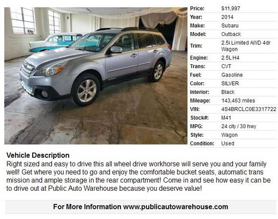 2014 SUBARU OUTBACK 2 5I LIMITED - AWD! - - by for sale in Pekin, IL – photo 3