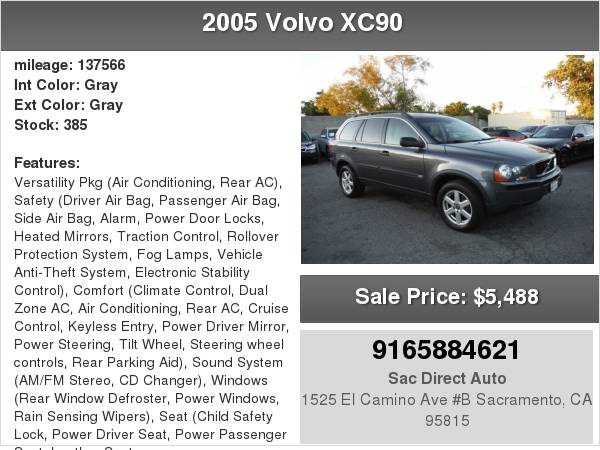 2005 Volvo XC90 AWD 3RD ROW SEAT 137K MILES for sale in Sacramento , CA
