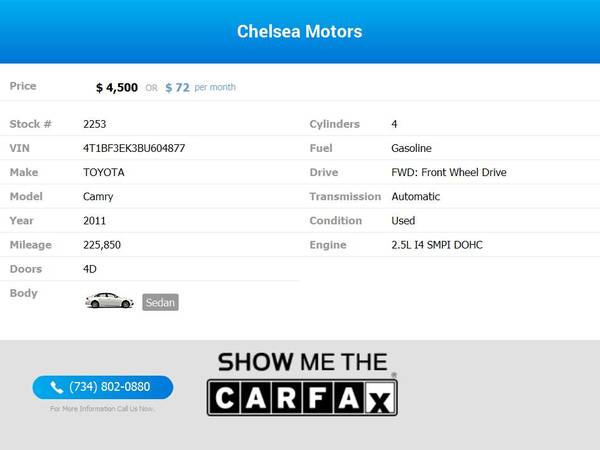 $72/mo - 2011 Toyota *Camry* *SE* - Easy Financing! - cars & trucks... for sale in Chelsea, MI – photo 2