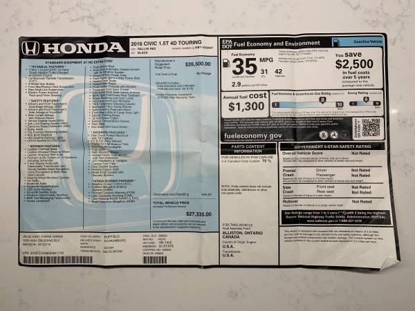 2016 Honda Civic Touring Sedan - cars & trucks - by owner - vehicle... for sale in Appleton, WI – photo 20