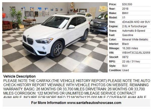 ★2018 BMW X1 xDrive28i AWD 4dr SUV 16300 Miles★ - cars & trucks - by... for sale in Santa Fe, NM – photo 2