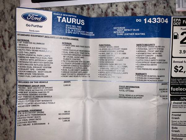 2013 Ford Taurus SEL EcoBoost, Leather, SYNC, back up camera & more! for sale in Naples, FL – photo 21