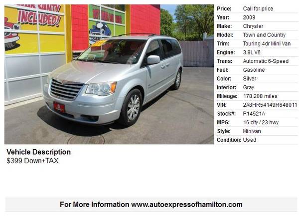 2009 Chrysler Town and Country 399 Down TAX BUY HERE PAY HERE for sale in Hamilton, OH – photo 2