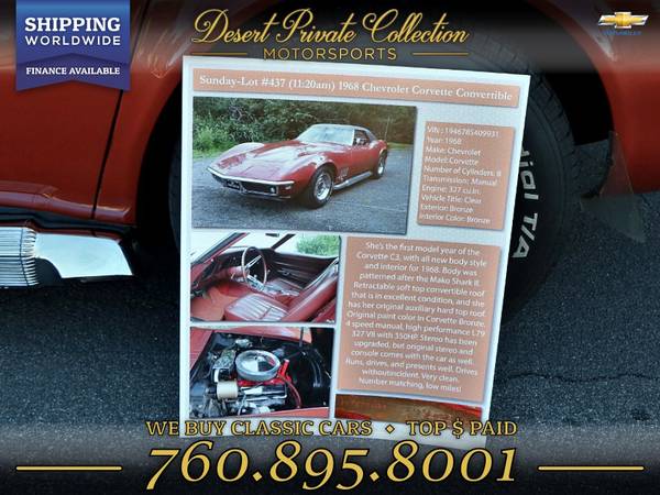 1968 Chevrolet Corvette Matching Numbers Super Clean First Year... for sale in Palm Desert , CA – photo 3