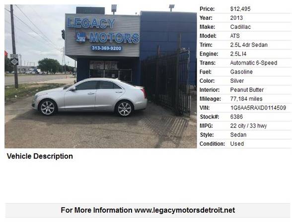 2013 Cadillac ATS 2.5L - cars & trucks - by dealer - vehicle... for sale in Detroit, MI – photo 2