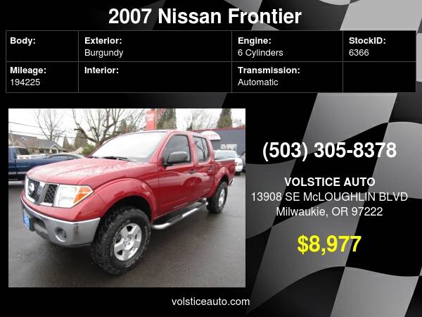 2007 Nissan Frontier 2WD Crew Cab SWB Auto BURGANDY 2 OWNER SO for sale in Milwaukie, OR