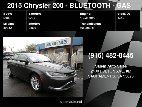 2015 Chrysler 200 - BLUETOOTH - GAS SAVER - GREAT COMMUTER CAR for sale in Sacramento , CA – photo 23