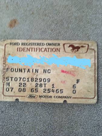 BARN FIND - ONE OWNER 1965 (has a lot of 64.5 parts) Mustang for sale in Fountain, NC – photo 23