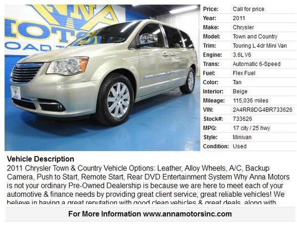 2011 CHRYSLER TOWN&COUNTRY TOURING L,PRICED TO SELL TODAY-STOP BY NOW for sale in Detroit, MI – photo 2