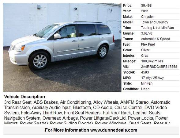 2011 Chrysler Town and Country Touring-L 4dr Mini-Van ONE OWNER! for sale in Crystal Lake, IL – photo 2