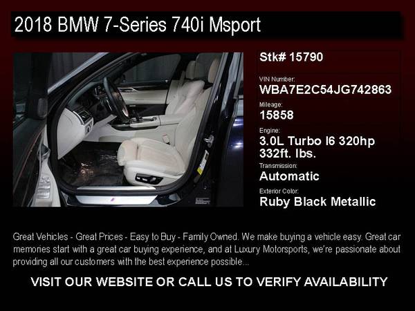 15790 - 2018 BMW 7-Series 740i Msport CARFAX 1-Owner w/BU Camera 18 for sale in Phoenix, AZ – photo 2