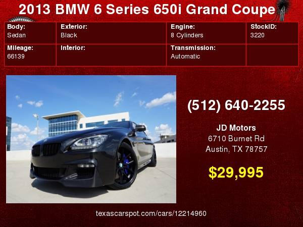 2013 BMW 6 Series 650i Gran Coupe *(( Twin Turbo 450 HP ))* Sedan 650 for sale in Austin, TX – photo 24