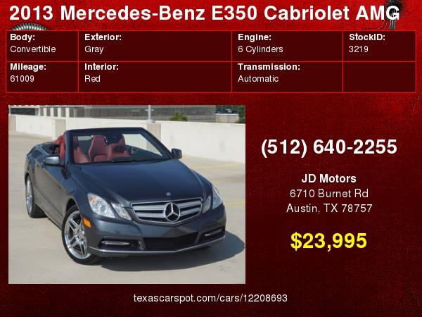 2013 Mercedes E350 Cabriolet E 350 AMG Convertible *((1 OF A KIND))* for sale in Austin, TX – photo 24