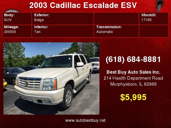 2003 Cadillac Escalade ESV Base AWD 4dr SUV Call for Steve or Dean for sale in Murphysboro, IL