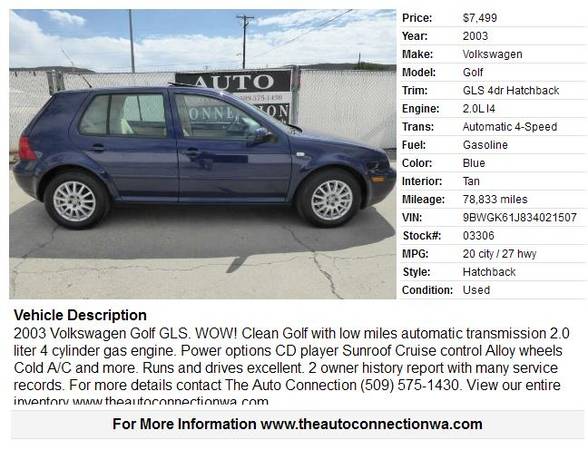 2003 Volkswagen Golf GLS - - by dealer - vehicle for sale in Union Gap, WA – photo 2