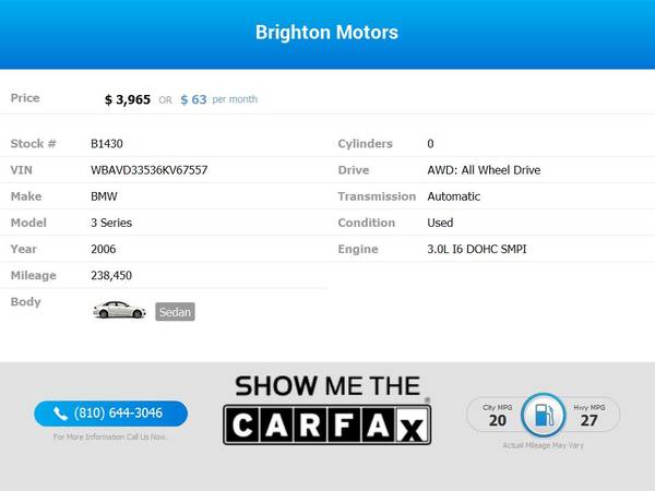 2006 BMW 3 Series 330xi 330 xi 330-xi AWD! AWD FOR ONLY 63/mo! for sale in Brighton, MI – photo 2