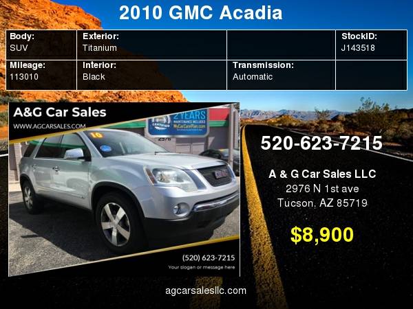 2010 GMC Acadia SLT 1 4dr SUV for sale in Tucson, AZ