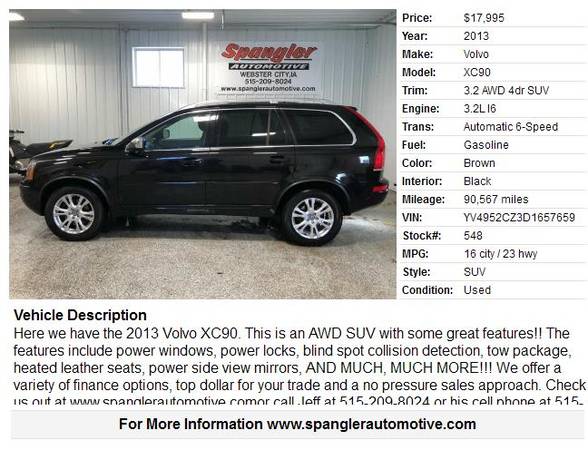 2013 VOLVO XC90*AWD*HEATED LEATHER*MOONROOF*MUST SEE SUV!! for sale in Glidden, IA – photo 2