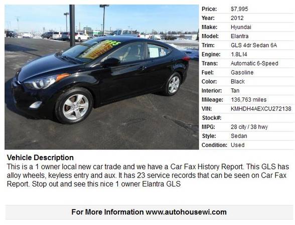 2012 Hyundai Elantra GLS 1 owner New Tires alloys loaded sharp for sale in Waukesha, WI – photo 2
