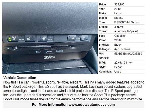 2019 Lexus ES 350 F Sport - - by dealer - vehicle for sale in Griffin, GA – photo 2