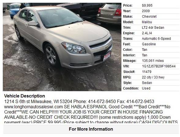 2009 CHEVROLET MALIBU - - by dealer - vehicle for sale in milwaukee, WI – photo 2