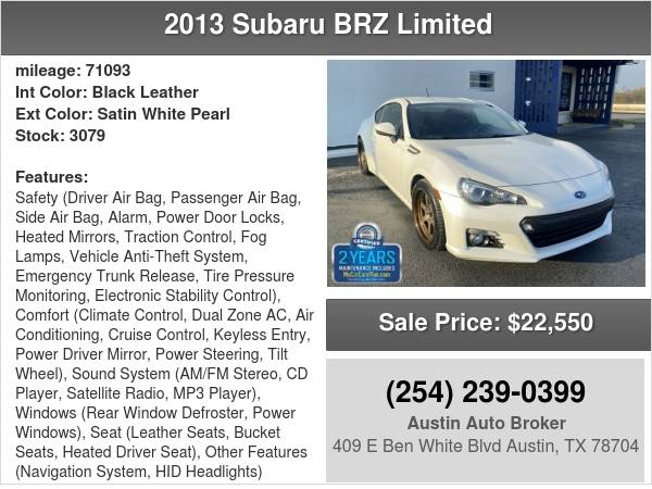 2013 Subaru BRZ Limited Certified Pre-Owned w/FREE Warranty - cars for sale in Austin, TX – photo 8