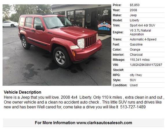 2008 Jeep Liberty Sport 4x4 very clean 110341 Miles for sale in Middletown, OH – photo 2