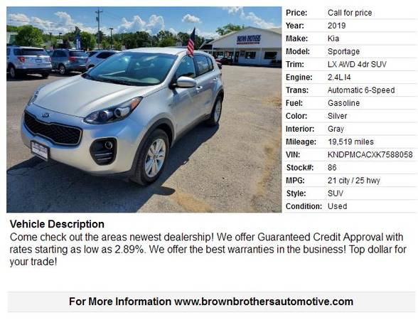 2019 Kia Sportage LX AWD 4dr SUV 19519 Miles - - by for sale in Hudson Falls, NY – photo 2