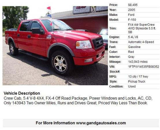 2005 Ford F-150 FX4 4dr SuperCrew 4WD Styleside 5.5 ft. SB 143943 Mile for sale in Merrill, WI – photo 2