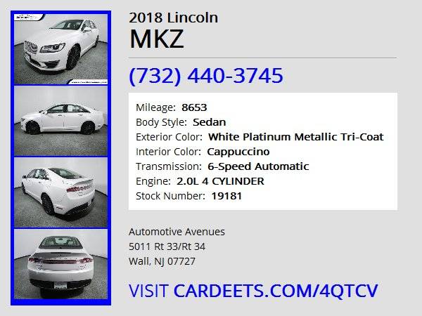 2018 Lincoln MKZ, White Platinum Metallic Tri-Coat for sale in Wall, NJ – photo 22