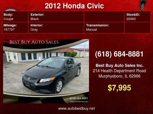 2012 Honda Civic EX 2dr Coupe 5M Call for Steve or Dean - cars & for sale in Murphysboro, IL