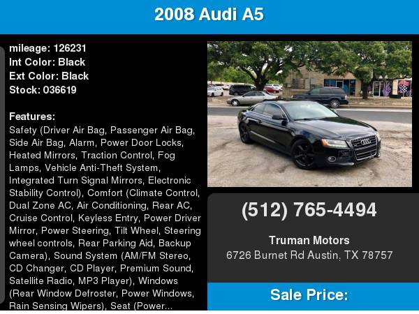 2008 Audi A5 2dr Cpe Auto Quattro 3.2 for sale in Austin, TX – photo 2