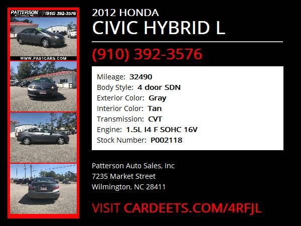 2012 HONDA CIVIC HYBRID L for sale in Wilmington, NC – photo 22