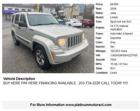 2008 JEEP LIBERTY 4X4 SPORT - - by dealer - vehicle for sale in Ansonia, CT – photo 3