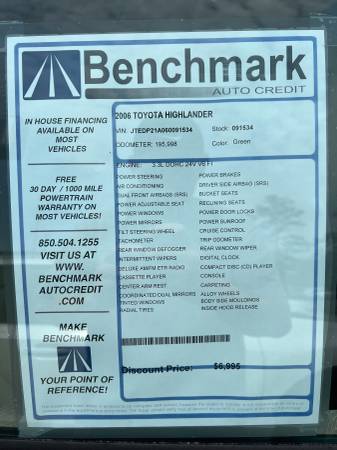 2006 Toyota Highlander free warranty - - by dealer for sale in Benchmark Auto Credit - Tallahassee, FL – photo 8