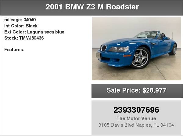 2001 BMW Z3 M 2dr Roadster 3.2L with Limited slip differential for sale in Naples, FL – photo 22